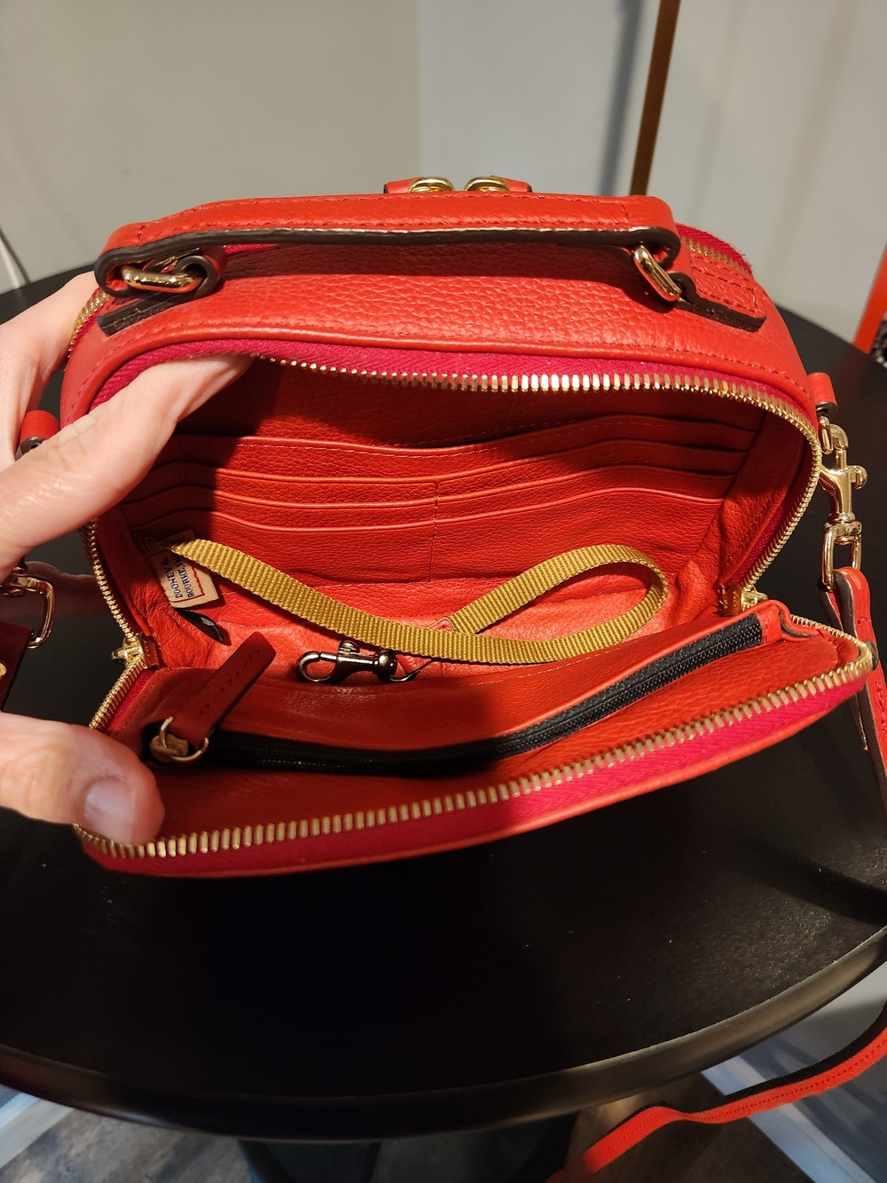 Dooney & Bourke Red Pebbled Leather Mini Crossbody with Top Handle - Picture 5 of 7